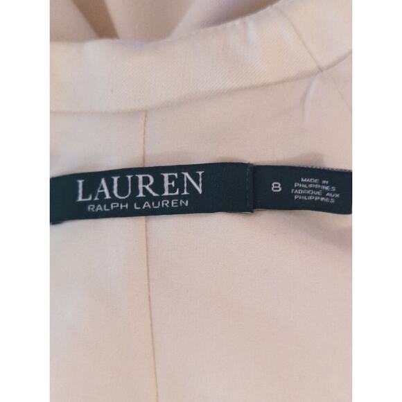 Lauren Ralph Lauren Cream High Neck Cap Sleeve Front Slit Sheath Dress Size 8 - Picture 11 of 11